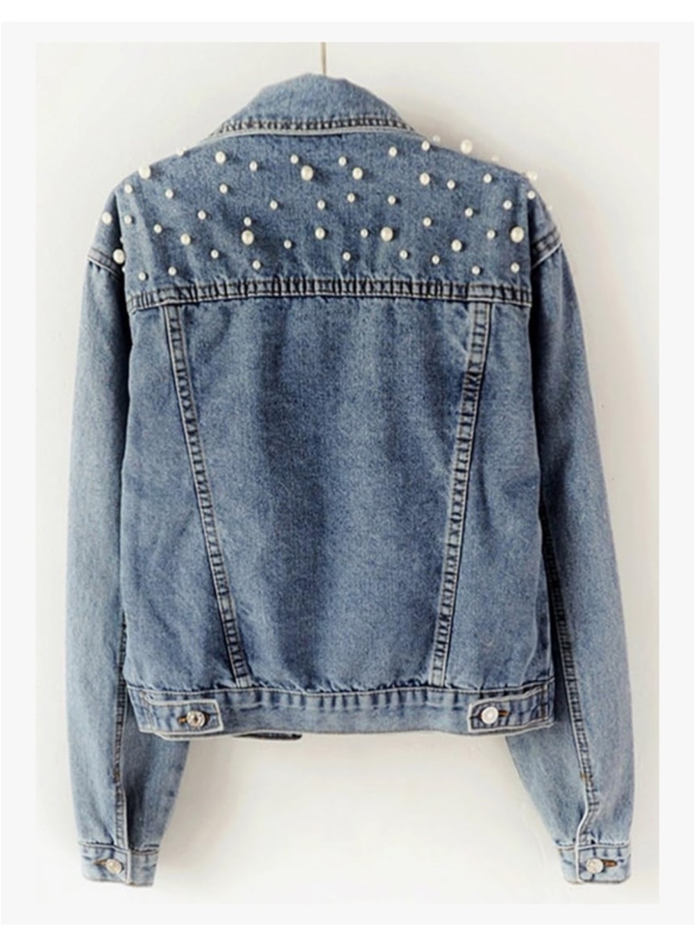 Women's Embroidered Pearl Denim Jean Jacket Coat Size S - Picture 4 of 14